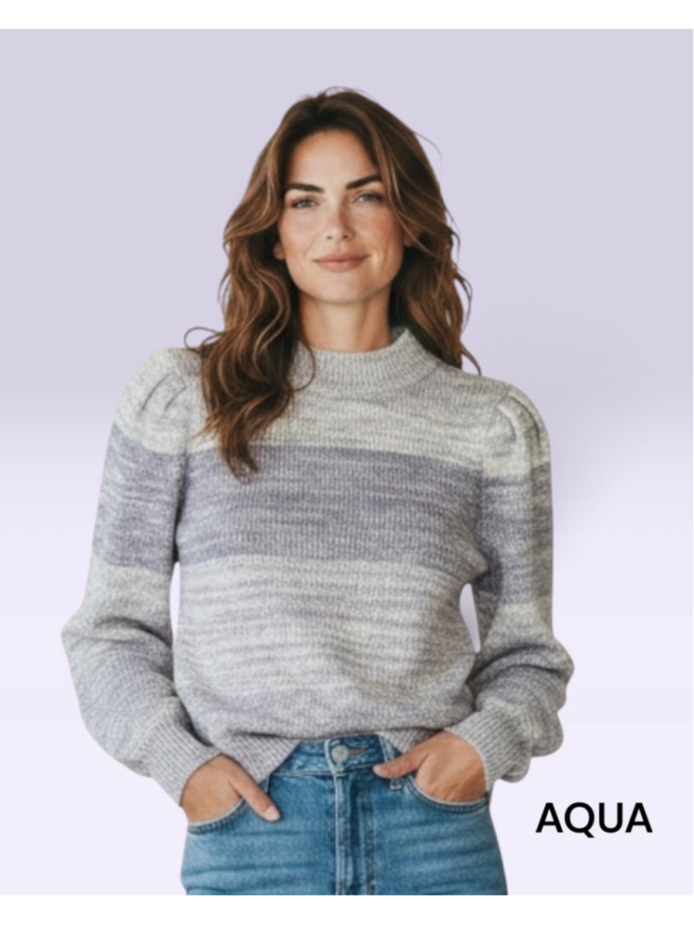 Women's AQUA Striped Crew Neck Sweater Grey Purple Size XS